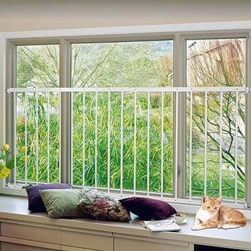 Window Guards for Children, White Window Bars Security Inside, 29.92inch High Child Safety Window Guard Fit 33.5"-63" Wide (2 Piece)