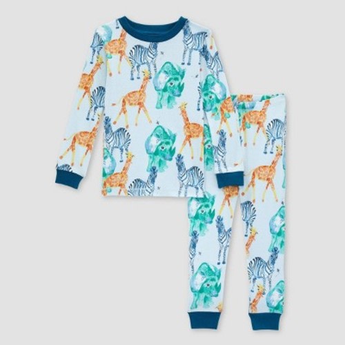Burt's Bees Baby® Toddler 2pc Wild Safari Organic Cotton Tight Fit Pajama Set, Color: Blue, Size: 2T