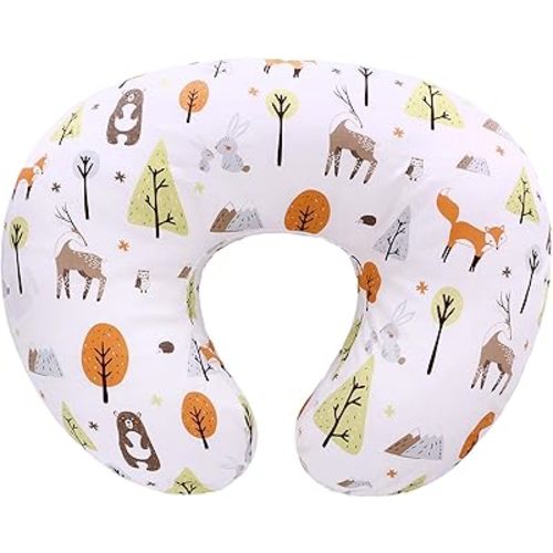 LAT Nursing Pillow for Breastfeeding,100% Cotton Removable Cover,Ergonomic Breast Feeding Pillows for Mom and Baby,Machine Washable(Fox Rabbit & Bear)