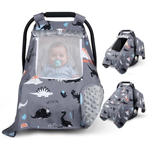 Car Seat Cover Baby, Carseat Covers Baby with 2 Layers Breathable Zipper Windows, Windproof Infant Car Seat Cover, Kick-Proof Baby Carrier Cover for Baby Boy Newborn Essentials