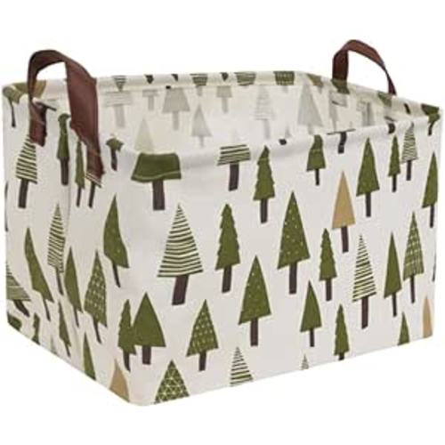 Rectangular Canvas Storage Bins,Waterproof Storage Basket,Collapsible Tree Organizer Bin with Handles for Clothes Storage,Book Bag (Tree)