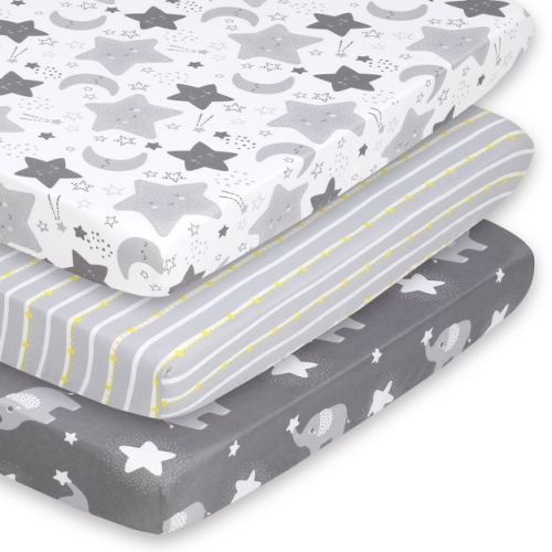 The Peanutshell Mini Crib Sheet Set For Boys And Girls - 3 Pack - Multiuse For Pack N Play, Playard, Playpen, Mini Crib - Celestial Elephant