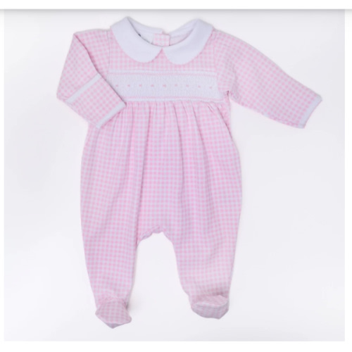 Mini Checks Smocked Footie - Pink