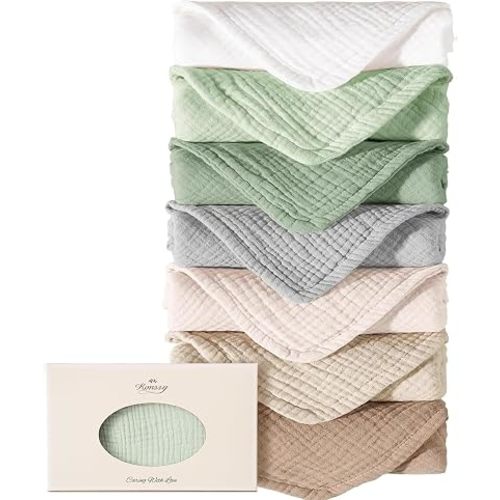 Konssy Muslin Baby Burp Cloths Sets for Unisex- 7 Pack Soft 100% Cotton Burping Clothes for Newborn，Baby Girls and Boys