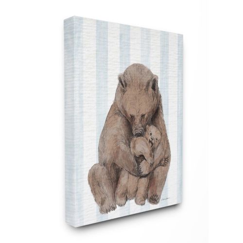 Stupell Industries Charming Family Bear and Baby Cub Blue Stripe Nursery Illustration Canvas Wall Art Design by Daphne Polselli, 30" x 40"