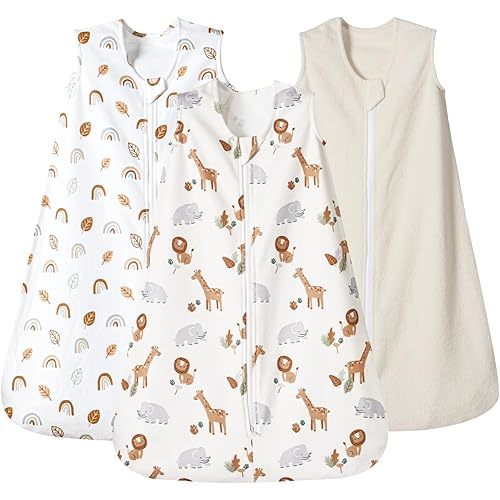 PHF 3 Pack Soft Micro-Fleece Baby Sleep Sack, 6-12 Months Warm Baby Wearable Blanket, 2-Way Zipper Sleeping Bags, Comfy Toddler Sleeping Sack for Baby Girls, Medium Size, Woodland