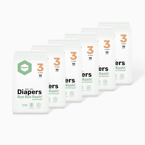 Parasol Clear+Dry Disposable Diapers | RashShield Protection, Leakproof Design, Hypoallergenic Diaper Set | Size 3 (16-28 lbs.) 60 Count