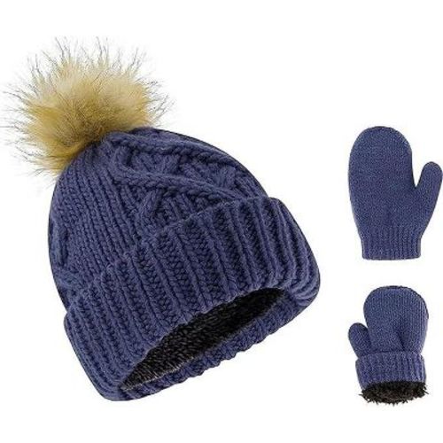 Rising Star Baby Girls and Boys Hat with mittens set, Winter Set for infants Ages 0-6 months (Navy)