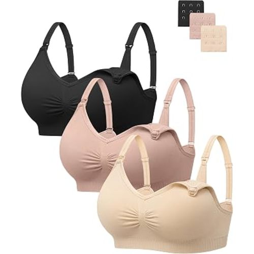 Angelhood Womens Seamless Sleep Nursing Bra,Breastfeeding Maternity Bra with Remove Bra Pads Extenders Pack of 3