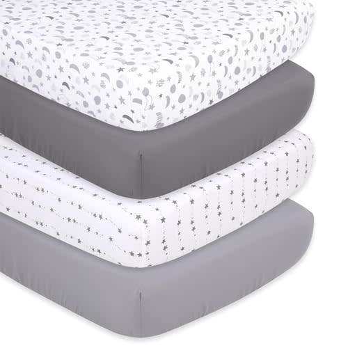 The Peanutshell 4-Pack Fitted Crib Sheet Set - Super Soft & Breathable Baby Girl or Boy Crib Sheets, Nursery Decor, Fit for Standard Mattress Cover- Celestial Moon & Stars