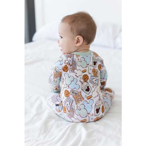SNACKS (GREEN) | Mickey Toddler Bamboo Pajamas | Gender Neutral | Pastel Pjs | Disneyland Apparel | Disney Checker | Baby Zippy Romper