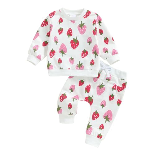 Kuriozud Toddler Baby Girl Fall Winter Clothes Cute Print Long Sleeve Crewneck Sweatshirt and Jogger Pants Set 2 Piece Outfit