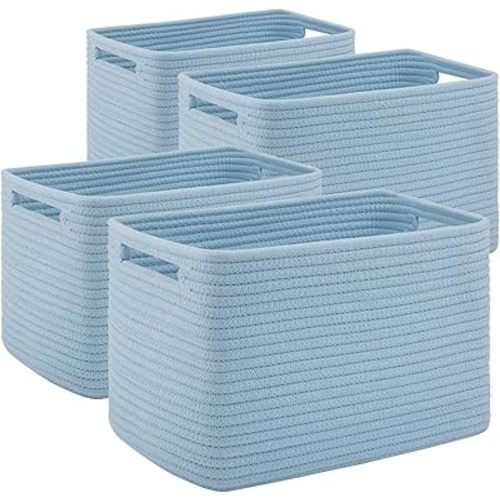 4 Pack Storage Baskets for Organizing Toys, Towels, and Clothes, Woven Basket for Shelves, Sturdy Nursery Cube Bins for Storage, 13''L x9''W x7.8''H, Blue