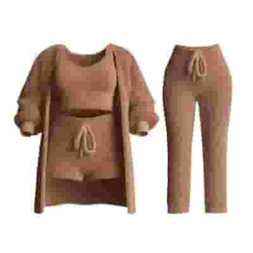 Kaemgyyd Women Fuzzy 4 Piece Outfit Pajamas Sherpa Cardigan Sleeveless Crop Tops Shorts and Fleece Long Pants Plush Nightwear Set