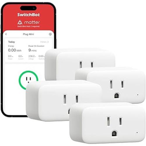 SwitchBot Smart Plug Mini 15A, Energy Monitor, Smart Home WiFi(2.4GHz) & Bluetooth Outlet Compatible with Alexa & Google Home, APP Remote Control & Timer Function, No Hub Required(4 Pack)