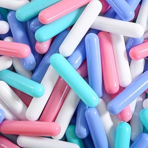STARBOLO Ball Pit Balls for Baby and Toddler, 100 150 200 Pack Phthalate Free BPA Free Crush Proof Plastic - Multicolored Pit Balls Play Toys for Kids (Macaron 5 Color;Candy Long Balls, 100balls)