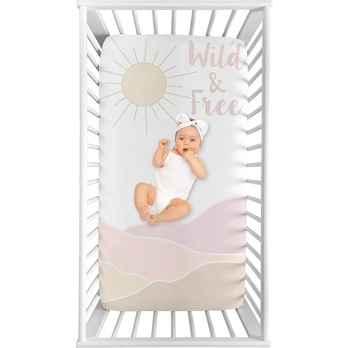 Sweet Jojo Designs Boho Desert Sun Girl Fitted Crib Sheet Baby or Toddler Bed Nursery Photo Op - Blush Pink Mauve Gold Taupe Bohemian Watercolor Mountains Southwest Nature Minimalist Wild and Free