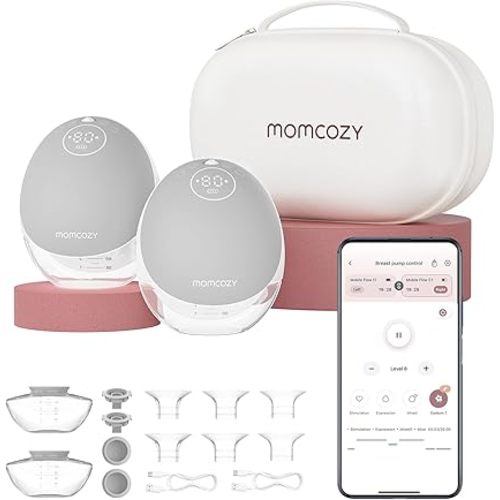 Momcozy Breast Pump Hands Free Upgraded Mobile Flow | M9, App Discreet Control with Personalized Multi-Modes & 15 Levels, Wearable Breast Pump 24mm