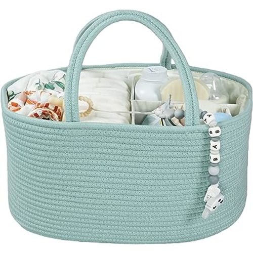 Large Baby Diaper Caddy Organizer for Girl Boy Rope Nursery Storage Bin Basket Portable Holder Tote Bag for Changing Table Car Travel Baby Shower Gifts Newborn Essentials Registry Must Have Green