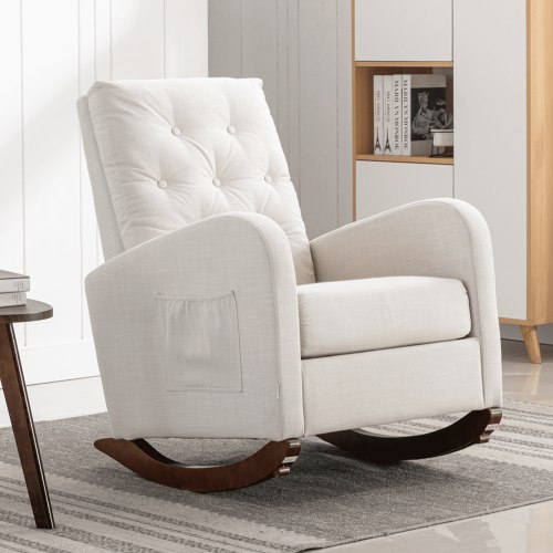 Dinosisco Rocking Chair for Nursery, Tufted Nursery Glider Rocker for Living Room, Beige Linen