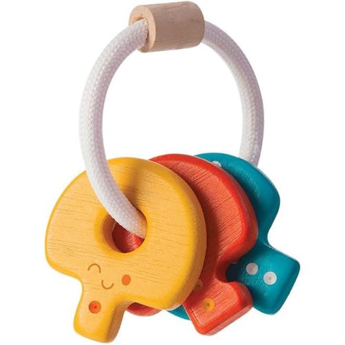 PlanToys Wooden Baby Key Rattle and Teether Early Learning Baby Toy (5217) | Rainbow Color Collection | Sustainably Made from Rubberwood and Non-Toxic Paints and Dyes | Eco-Friendly PlanWood.