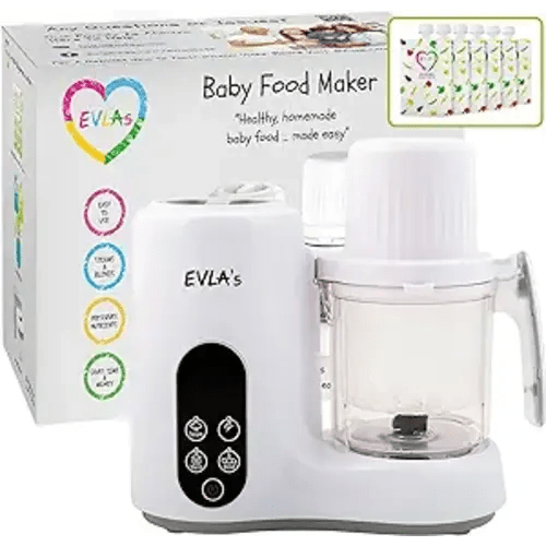 EVLA'S Double Baby Food Maker, Food Processor with 2 Steaming Baskets, Blender, Grinder, Steamer, Cooks & Blends, White