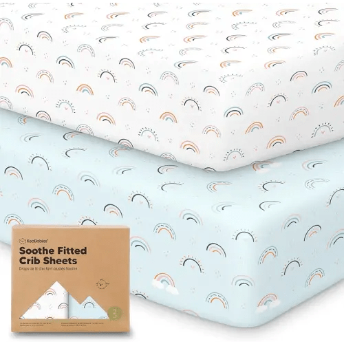 KeaBabies 2-Pack Organic Crib Sheets for Boys, Girls - 52x28 Fitted Crib Mattress Sheet Neutral, Breathable Jersey Cotton Cover for Baby Bed, Toddler Mattress, Soft & Cute Prints (Jolly Rainbow)