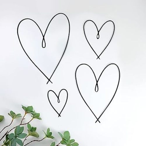 Pangda 4 Pieces Metal Heart Wall Art Decor Love Heart Wall Sign Ornaments for Bedroom Living Room Decoration(Black)