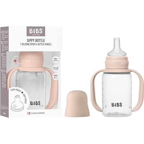 BIBS Sippy Bottle 150 ml – Leak-Proof Toddler Cup with Easy-Grab Handles & Soft Silicone Spout – BPA-Free Baby Training Cup - Blush