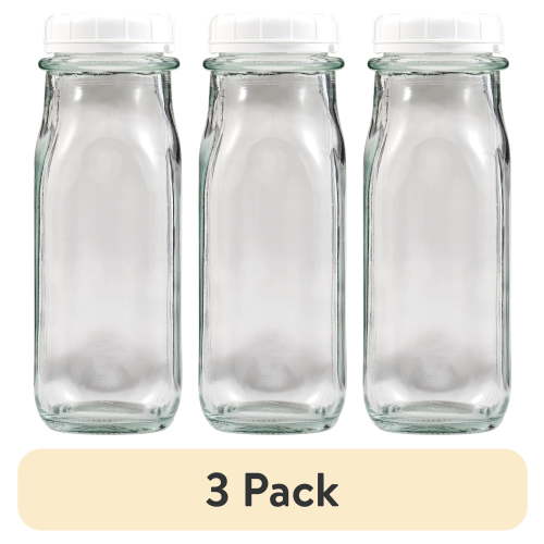 (3 pack) Plaid Surfaces Glass Milk Bottle, 9.46 oz Clear Customizable Bottle for DIY Arts and Crafts Projects
