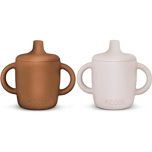 Silicone Sippy Cup and Training Cup for Baby 6 months+ Soft Spout and Handles Unbreakable Easy Grip for Babies 6-12 months and Toddlers 1-3 years 5oz/150ml (Sandy Shore And Caramel)