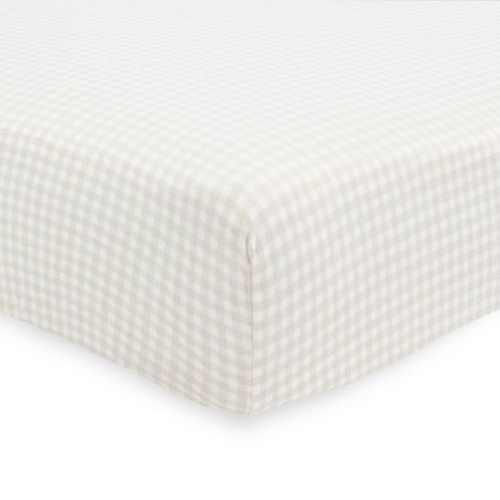 Little Unicorn Stretch Knit Crib Sheet - Tan Gingham: Fitted Mattress Cover, 100% Viscose, Abstract Pattern, 6" Depth