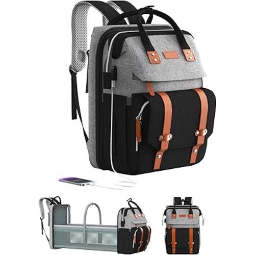 Diaper Bag Backpack with Changing Station, Large Diaper Bag, Baby Bag, Multifunctional Diaper Bag, GreyBlack