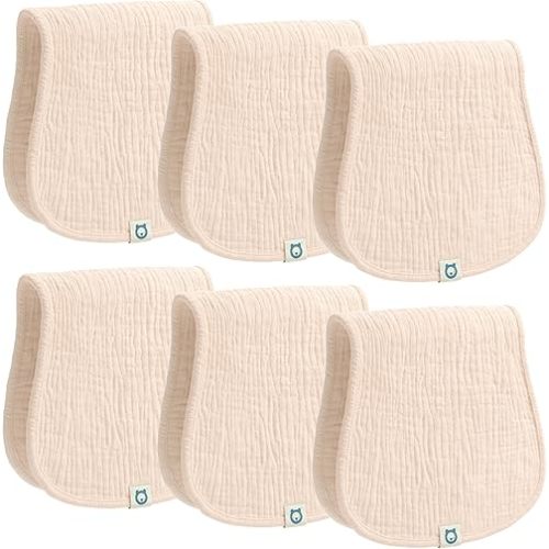 Muslin Burp Cloths Set, 6 Pieces, 100% Organic Cotton Hand Washcloths for Baby Boys and Girls Extra Absorbent and Soft Burping Rags (Apricot - Solid Color)