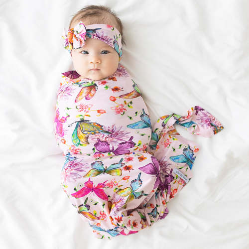 Watercolor Butterfly Swaddle Headband Set