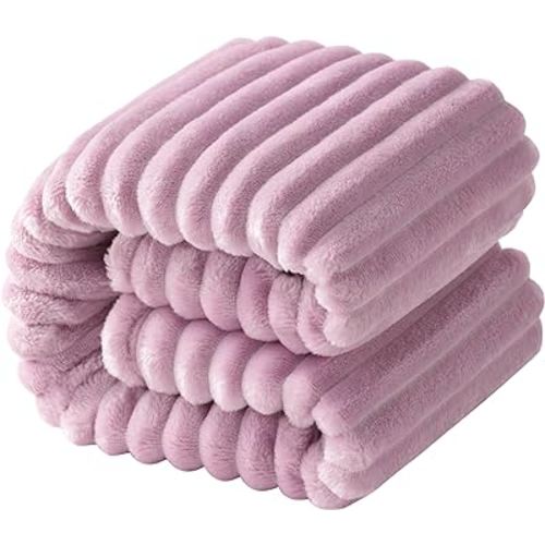 NTBAY Flannel Fuzzy Toddler Blanket, Fluffy Warm and Lightweight Reversible Stripes Design Baby Plush Blanket, 30x40 Inches, Light Purple