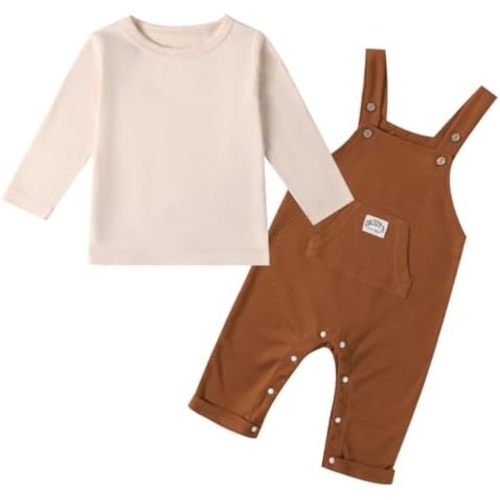 Baby Boys Clothes Overalls Toddler Cute Fall Outfits Casual Jumpsuit Pants Set With Long Sleeve Stripe T-shirt