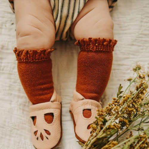 Sugar Almond Lace Top Knee High Socks
