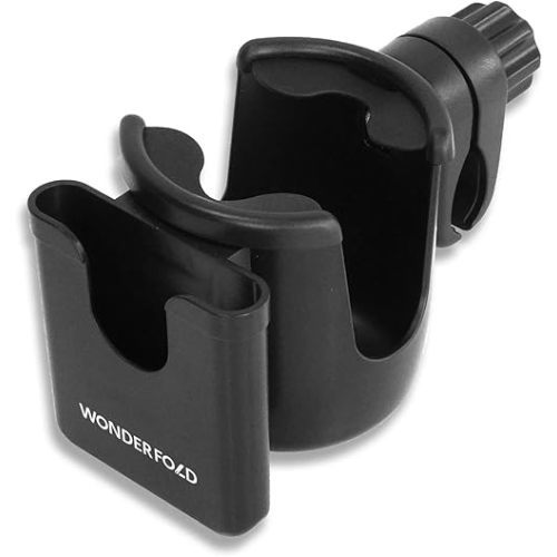 WONDERFOLD Stroller Wagon Cup & Phone Holder Attachment Featuring Anti-Slip Design and Rubber Grips for Drink Stability (Compatible with All Wagon Models) Black