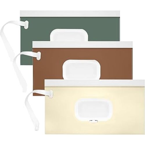 3 Pack Baby Wipe Holder,Wipe Dispenser, earth tone portable wipes dispenser/holder for diaper, Reusable Travel Baby Wipes Case, Reusable Wet Wipe Pouch for Outdoor Outing, Camping, household