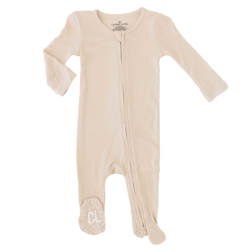 Oatmeal Waffle Bamboo Zipper Footie*