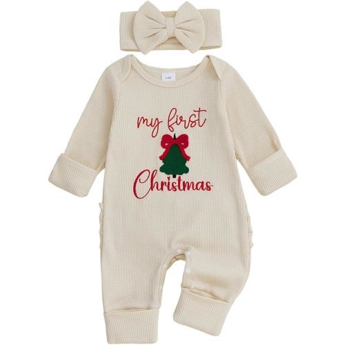 Adobabirl My First Christmas Baby Girl Outfit Newborn Onesie Embroidery Long Sleeve Romper Headband Fall Winter Clothes