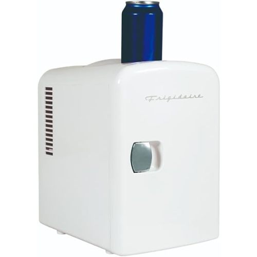 Frigidaire Mini Portable Compact Personal Fridge Cooler, 4 Liter Capacity Chills Six 12 oz Cans, 100% Freon-Free & Eco Friendly, Includes Plugs for Home Outlet & 12V Car Charger - White