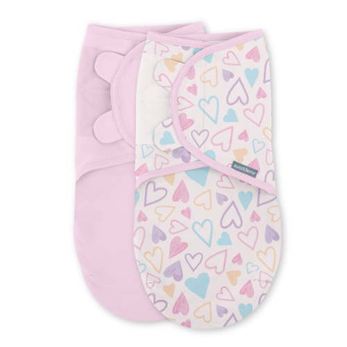 SwaddleMe by Ingenuity Original Swaddle for Baby, 100% Cotton, Improves Sleep & Calms Startle Reflex, 0-3 Months, 1.0 TOG, 2-Pack - I Heart You