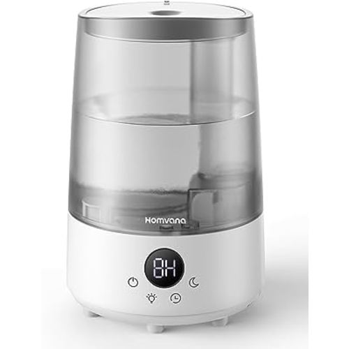 Homvana Small Humidifiers for Baby Bedroom Home, Cool Mist Top-Fill 3L 32H, Quiet 23dB (SilentSpray Tech), Kids Humidifier, Essential Oil Diffuser for Office, Plants, Nursery, BPA FREE, 7 Colors Light