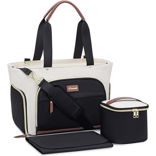 LOVEVOOK Breast Pump Bag & Diaper Tote - 3Pc Set for Breastfeeding Moms - Laptop Pocket, Cooler & Changing Pad - Fits Most Pumps