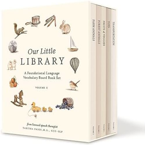 Our Little Library: A Foundational Language Vocabulary Board Book Set for Babies, Including Farm Animals, Forest Animals, Fruits and Veggies, Toys, and Transportation (Our Little Adventures Series)