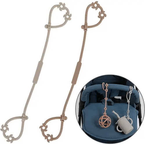 Toy Safety Straps, Silicone Pacifier Clips Sippy Cup Strap Stretchable Adjustable for Strollers, High Chair, Cribs, Hanging Baskets, BPA Free, 2 Pack (Sand+Light Grey)