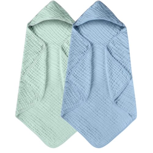 Yoofoss Hooded Baby Towels for Newborn 2 Pack 100% Muslin Cotton Baby Bath Towel with Hood for Babies, Infant, Toddler and Kids, Large 32x32Inch, Soft and Absorbent Newborn Essential