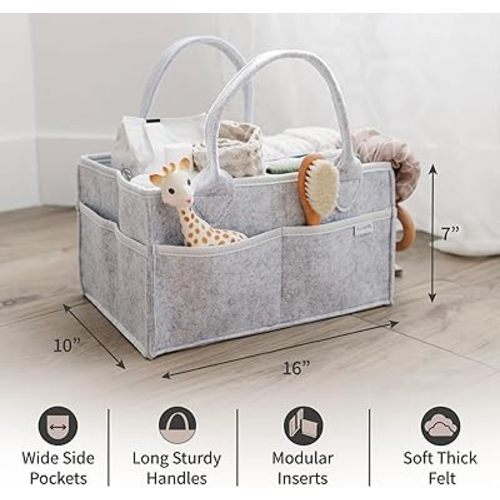 PUTSKA Baby Diaper Caddy Organizer - Nursery Storage Basket for Diaper Station, Baby Basket Shower Gifts List and Registry Must-Haves, Newborn Essentials, Nursery Decor for Boy or Girl-Grey,ExtraLarge